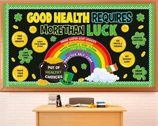 St. Patrick's Day Health Bulletin Board Lucky Shamrock Bulletin Board Decorat...