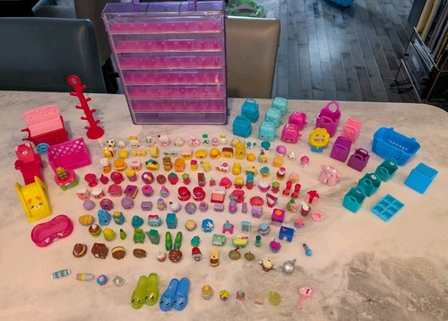 Big Shopkins Lot Purple Case Bags Outdoor Slide Table Pool Figures 139 Mini Fig - Picture 1 of 22