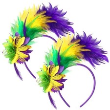 2pcs Mardi Gras Feather Fascinator Headbands, 1920s Carnival Prom Hat Accessory