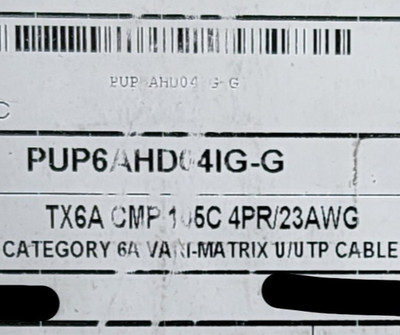 Panduit PUP6HD04IG-G Cat6A UTP Vari-MaTriX HD Network Cable Plenum CMP Gray/50ft