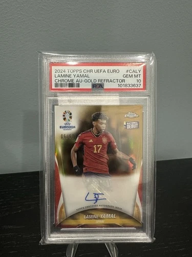 3637 LAMINE YAMAL 2024 Topps Chrome UEFA EURO Gold Refractor Auto 5/50 PSA 10