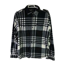 NWT Chaps Men's XL Black  White Checkered Fleece Long Sleeve Button Down Shirt