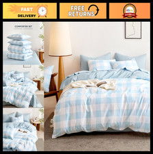 Gingham Comforter Set - Plaid Buffalo Check Lightweight Bedding, 3 Pieces, Full