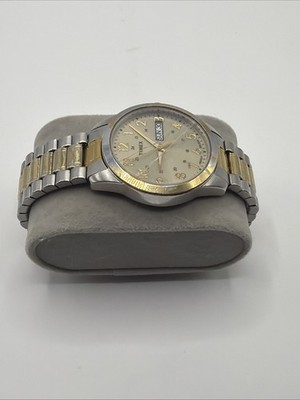 Timex South Street Watch Men T2M935 36mm Silver Gold Two Tone Stretch Band