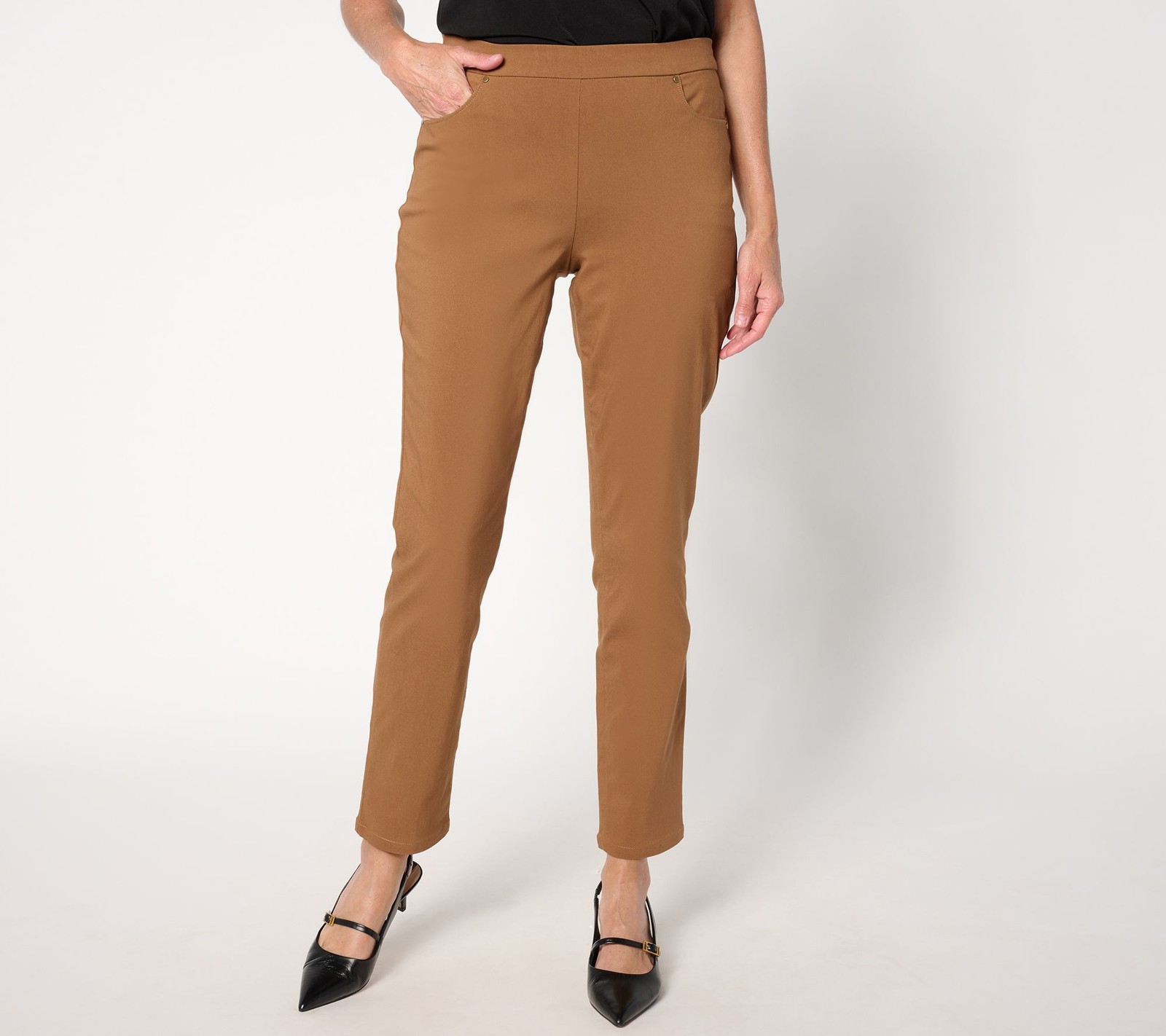 Susan Graver Women's Pants Sz 14 Ultra Slim Leg Brown A655202