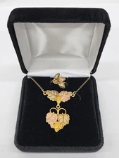 Vintage  10k Black Hills Tri-Color Leaves Ring Gold Size 5.5 And Necklace, 6.0g