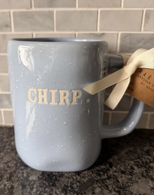 #ad Rae Dunn Blue Speckled Double sided CHIRP Mug NEW $18.00