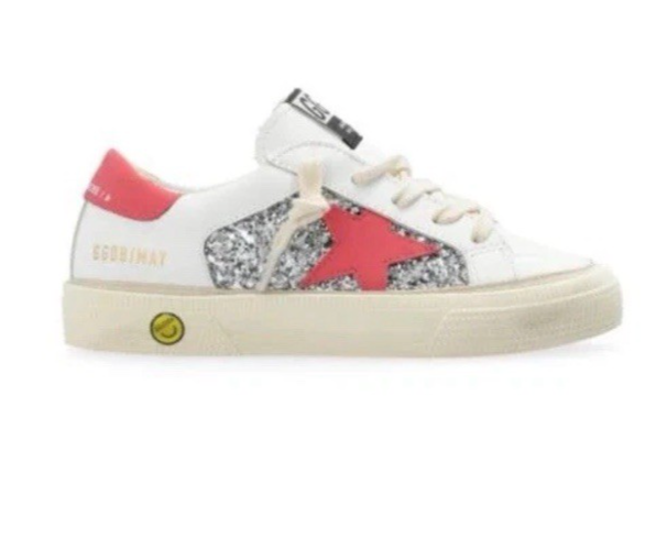 New Women 38 GOLDEN GOOSE Sneaker Leather May White/Red Sparkle Star US 8 Free