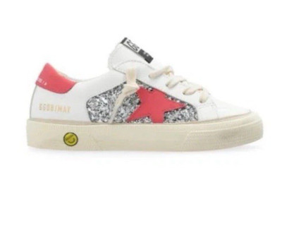 New Women 38 GOLDEN GOOSE Sneaker  Leather May White/Red Sparkle Star US 8 Free