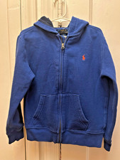 Polo Ralph Lauren Double Knit Full Zip Hoodie Blue Boys Size 6 Sweatshirt