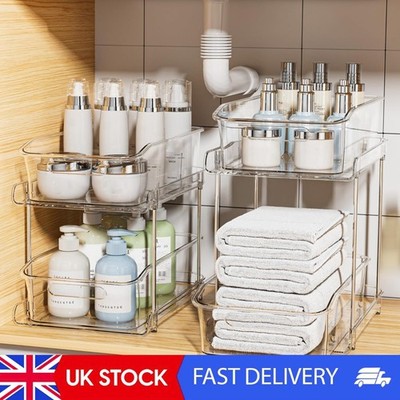 Klar 2-stufiges stapelbares Organizer-Set für Bad und Küche - Anti-Rutsch-Design
