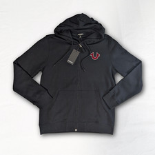NWT True Religion Men  s L Black Flock Buddha Full Zip Hoodie Fleece Lined