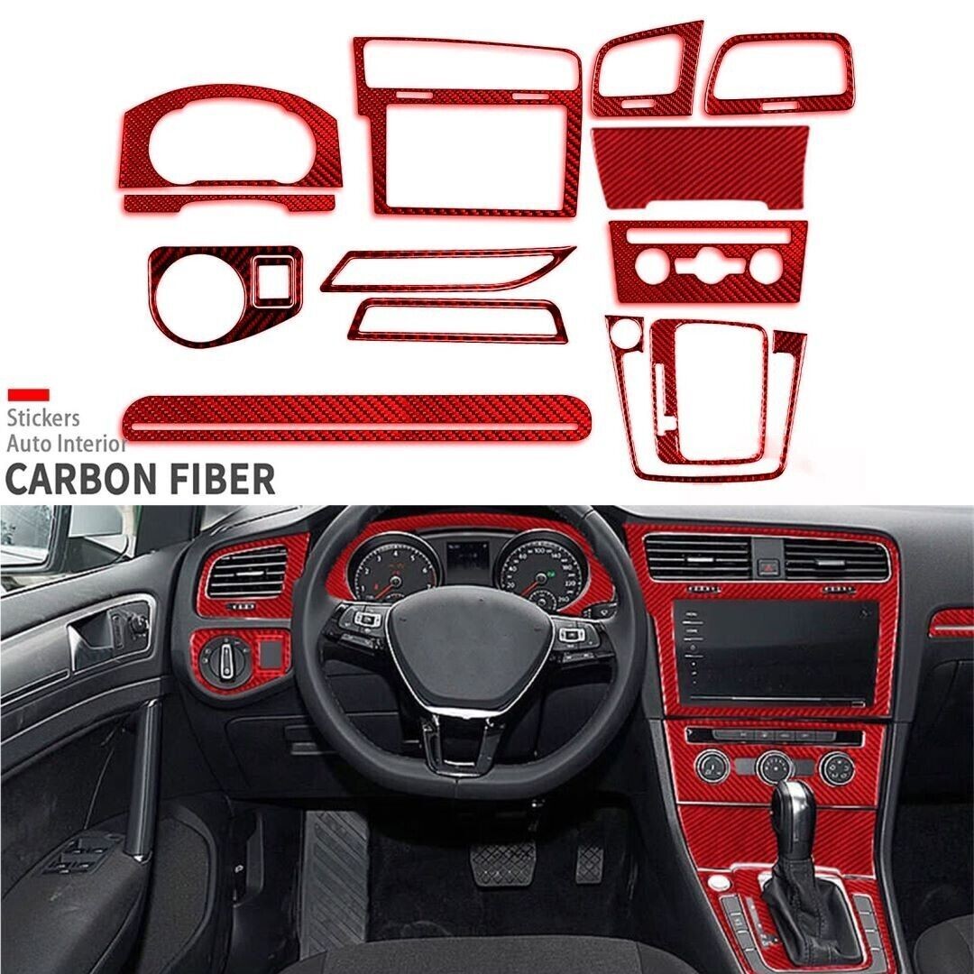 15Pcs Red Carbon Fiber Full Interior Dash Cover Kit For VW Golf 7 GTI MK7 14-19