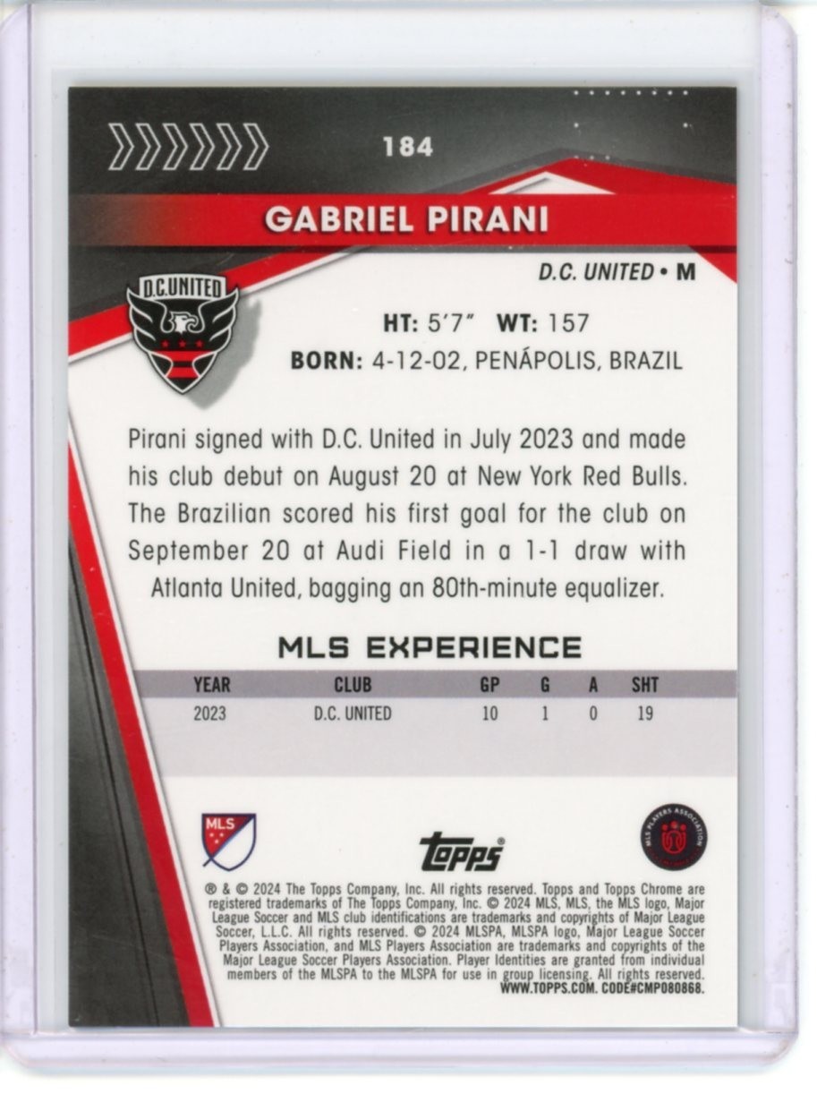 2024 TOPPS CHROME MLS SOCCER SAPPHIRE ROOKIE GOLD GABRIEL PIRANI 49/50 view 2