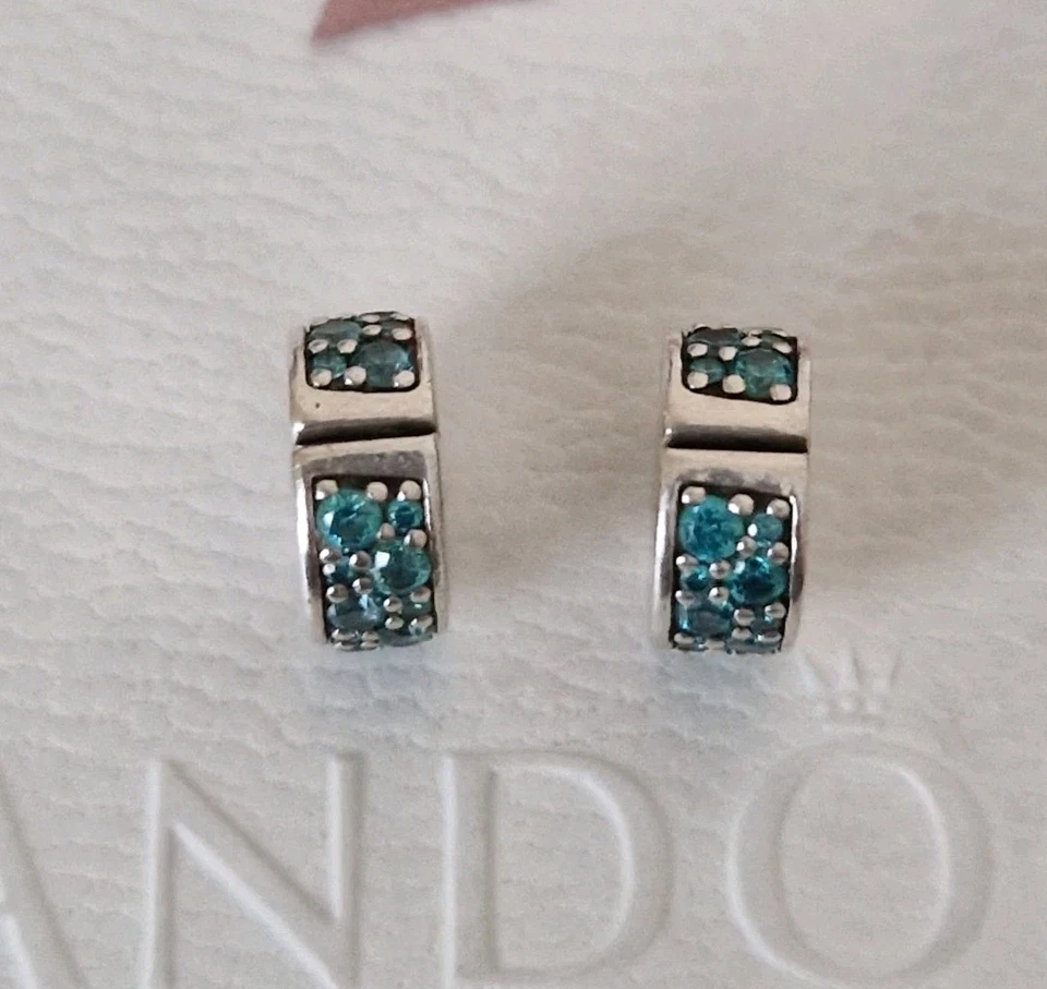 Pandora Pair Of Turquoise Pavé Silver  Clips - Image 3 of 4