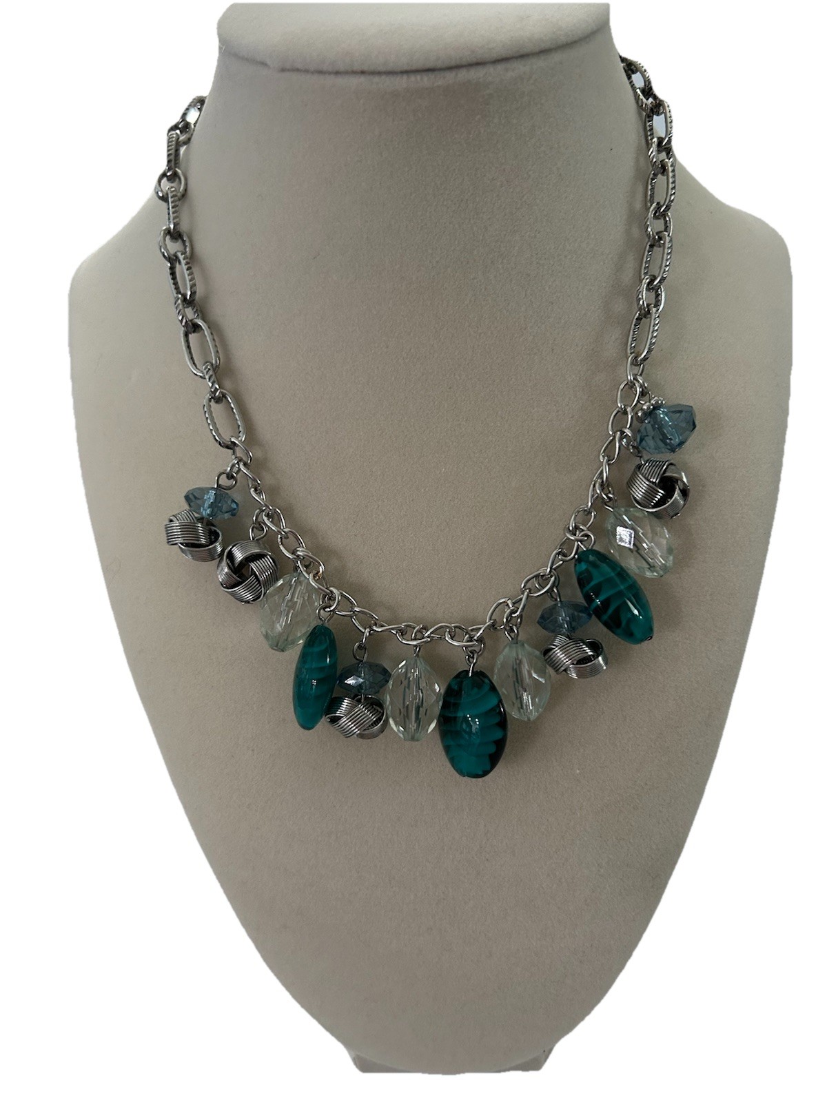 Teal/Silver Statement Small Necklace - Missing Ch… - image 1