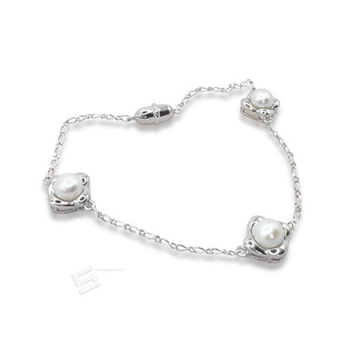 Freshwater Cultured Pearls In Sterling Silver Magnet Clasp Stackable Bracelet