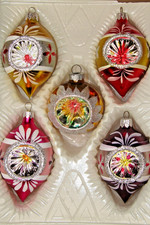 Lot VTG Glass Glitter FLOWER STAR Embossed Indent DROP BALL Christmas Ornament