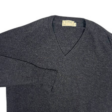 Vintage LL Bean Sweater Mens XLT Gray 100 Virgin Lambswool USA Made V-Neck