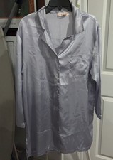 Oscar De La Renta Gray Satin Kimono Gown Button Front New Size L