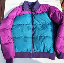 Columbia 90s Jacket Coat Puffer Down Reversible Teal Purple Zip Size L