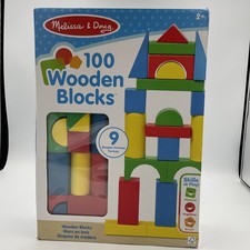 100 Piece Melissa  Doug Wooden Building Blocks Toy Set Classic Damaged Box