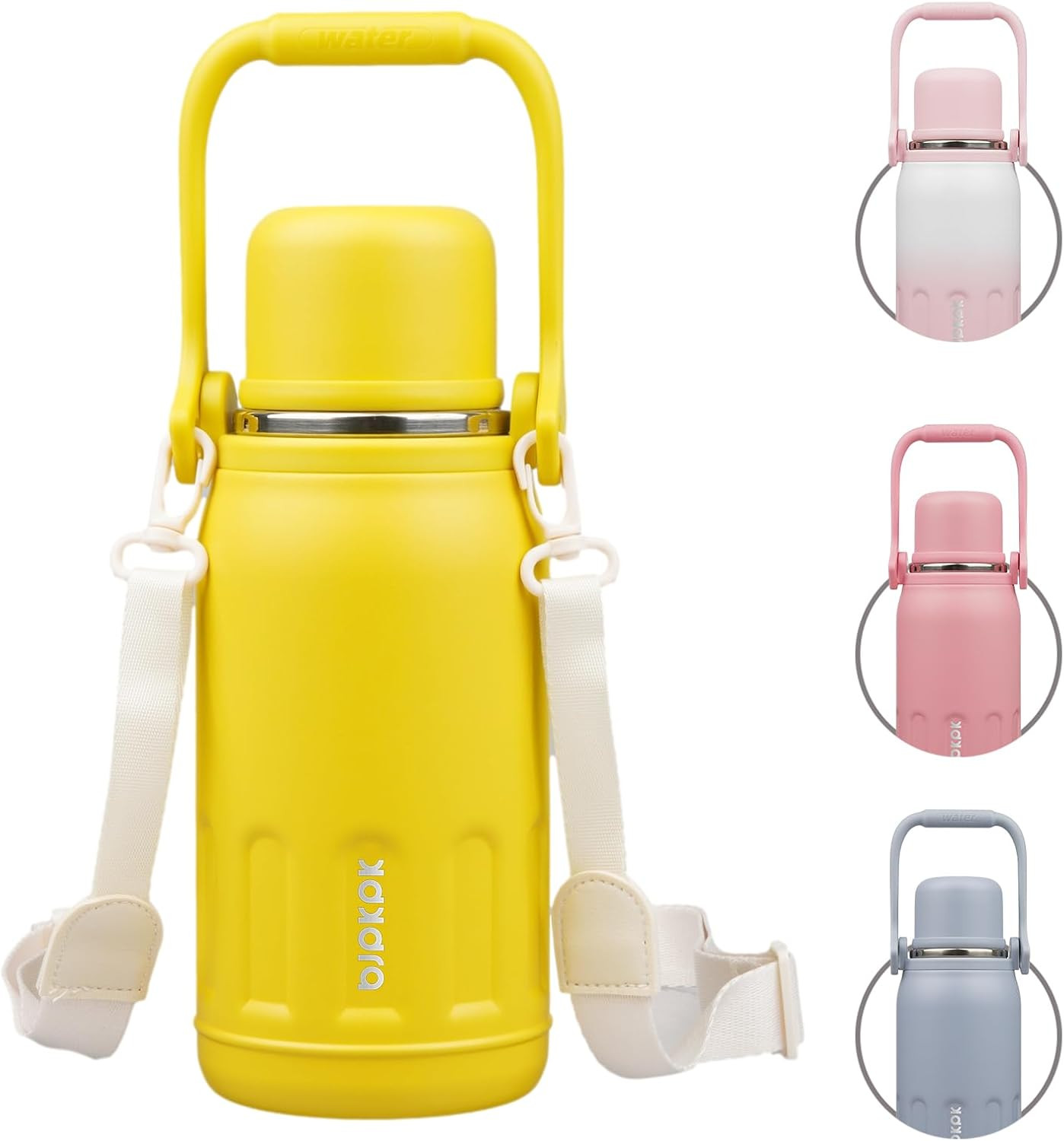 BJPKPK Insulated Water Bottle, 27 oz Stainless Steel, Handle Lid, Yellow