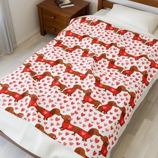 Dachshund Valentine Heart Pattern Blanket Dog Lover Gift