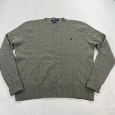 Polo Ralph Lauren 100 Wool Green Cable Knit Crewneck Sweater Size XL Pullover