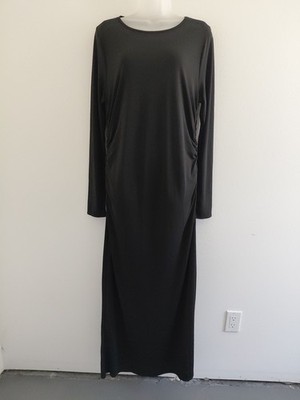 J Crew Maxi Dress Black Large Long Sleeve Ruched Sides Jersey Crepe Lightweight
