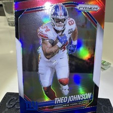 2025 Panini Prizm Red White & Blue Prizm Theo Johnson Giants NFL #211 Card