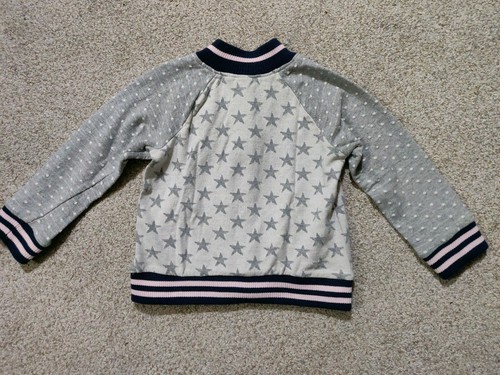 Disney Girls 4T Button Down Cardigan Gray/ Pink Stripes And Stars - Picture 6 of 6