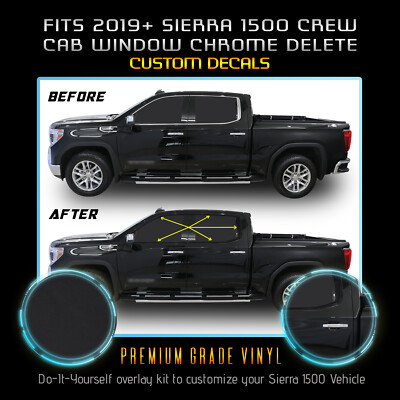 Fits 19+ GMC Sierra 1500 Crew Cab Window Chrome Delete Blackout Kit