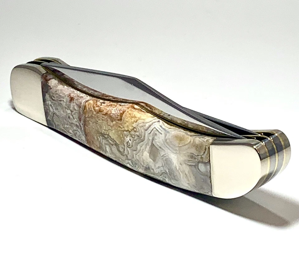 Cuchillo de cazador Case XX 6265SAB 1987 ¡con mangos de piedra de ágata de encaje loco personalizados! Foto 3 de 4