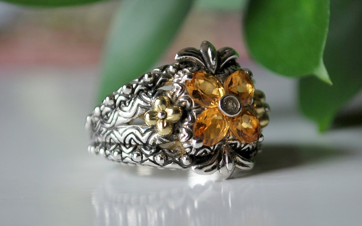 Barbara Bixby Sterling Silver 18K Gold Citrine Flower Ring Sz6