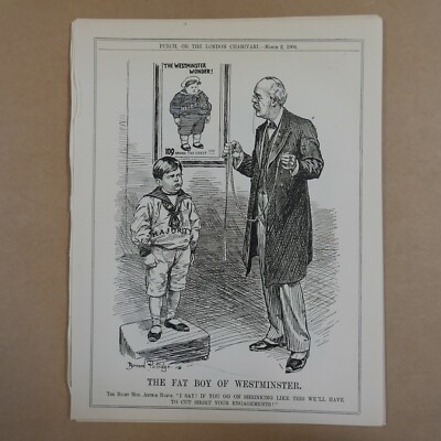 7x10'' Punch Cartoon 1904 FAT BOY OF WESTMINSTER Balfour / Mehrheit