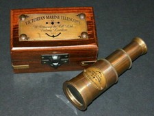 Brass Maritime Telescope with wooden Box 6'' Telescope Spyglass Set of 15 Unit