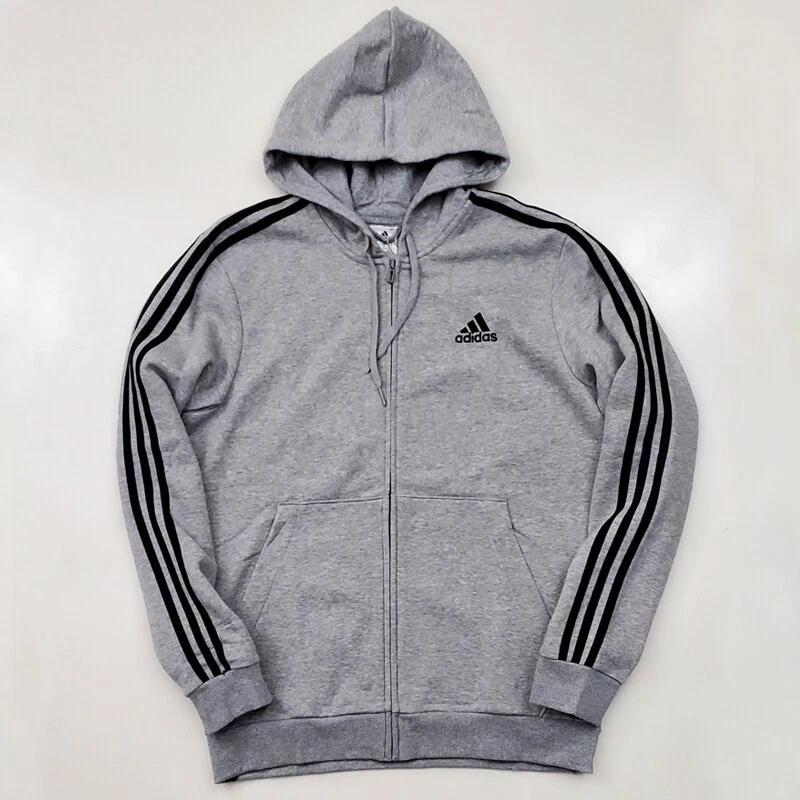 Adidas Fleece 3-Stripes Full-Zip Hoodie & Pants, Medium Grey Heather | eBay