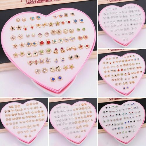 POFET PAB12255 - Set Di 36 Paia Di Orecchini A Perno Con Scatola Regalo A Forma Di Cuore, Orecchini Ipoallergenici Per Ragazze E Donne, Set Di Gioielli Colorati, Dimensioni Multiple E Motivi