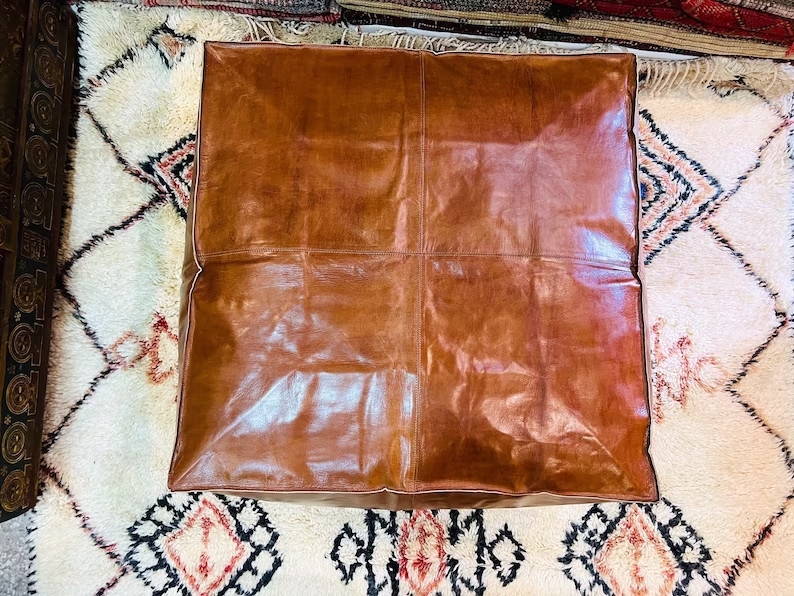 Leather Ottoman Moroccan Pouffe Footstool Unstuffed Genuine New Pouf Boho 30"