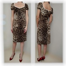 Dolce & Gabbana SS2011 Leopard Print Cotton Lace Trim Sheath Pencil Dress IT38