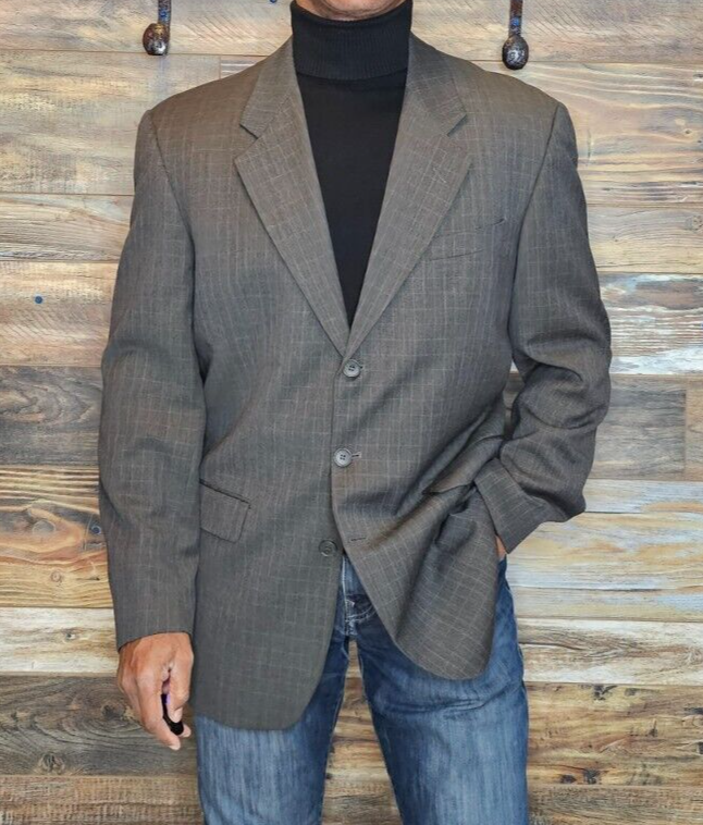 Giacca blazer Yves Saint Laurent 100% lana tortora check taglia 43R