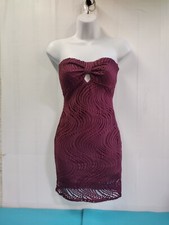 Strapless Pencil Backless Tube Dress Lined Bodycon Burgundy Twist Front - Size S