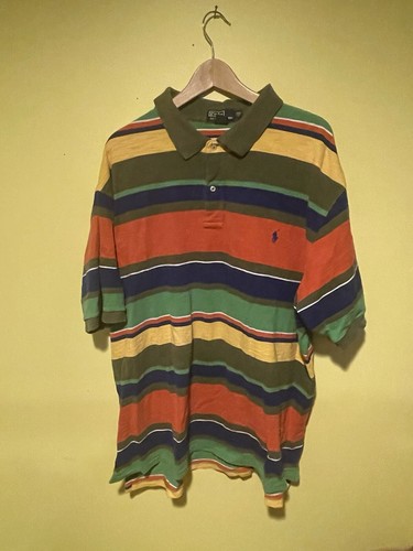 Vintage Polo Ralph Lauren Hemd Herren 3XB Big Rainbow gestreift Rugby Pony Logo 80er 90er
