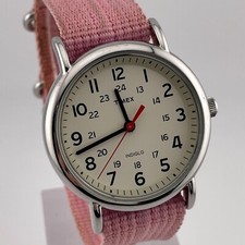 Timex Weekender Watch Womens Indiglo 38mm Case Pink Nylon Band Quartz Three Hand