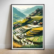 Vietnam Retro Travel Poster, Sapa Printable wall art