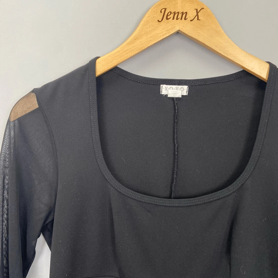 Vestido Vaina XOXO Negro Adornado Transparente Manga Larga Talla M Cuello Cuadrado Foto 2 de 4