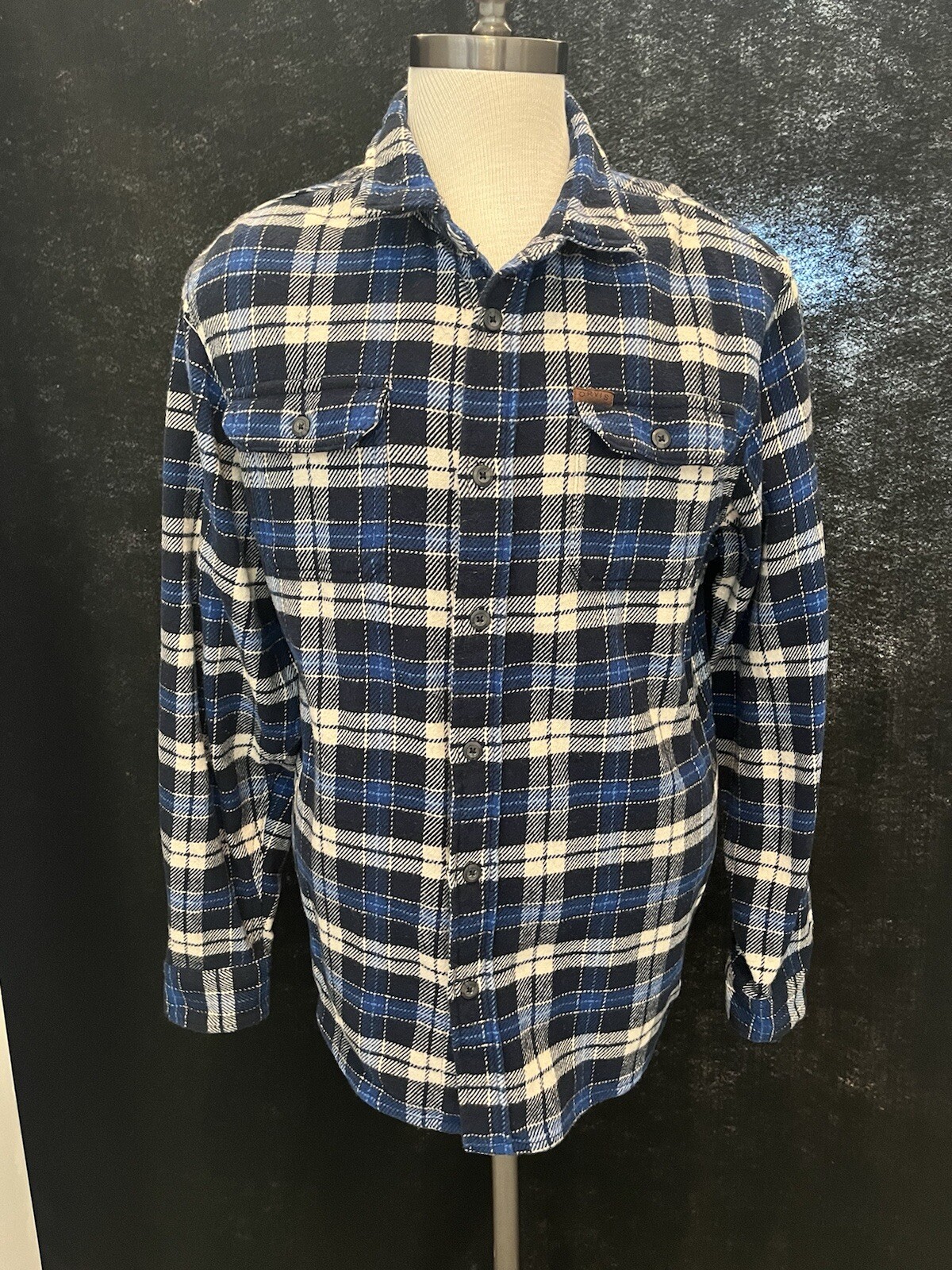Orvis Flannel Shirt Mens XL Blue White Plaid Heavy Lumberjack Overshirt Shacket-image