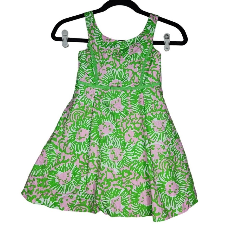 Lilly Pulitzer Kids 6 Cotton Green Lion Leo Dress Sunnyside Preppy Fit