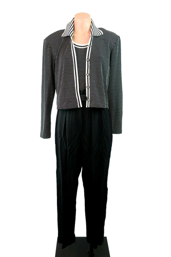 VTG 70s 80s Suit Polka Dot Black Romper 10 Retro John Roberts Jumpsuit Jacket